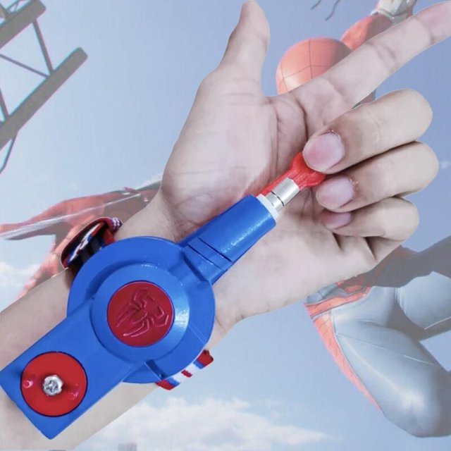 Marvel Movies Spiderman Spider Silk Launcher Black Technology Genuine Rope Rope Wrist Spray Net Device Rope Toy Gift for Boy kidblue-manual He Qiyong unisex