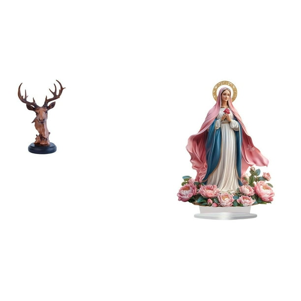 Figura decorativa de cabeza de ciervo en acrílico, estatua artesanal de animal, decoración de mesa independiente, estatua de resina para mesita de noc