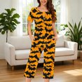thumbnail image 2 of Tnhcen Fall Halloween Women's Pajama Set 2 Piece Short Sleeve Round Neck Button Down Top with Pockets and Capri Pants Holiday Printed Nightgown Loungewear Soft Stretch Plus Size S-3XL, 2 of 6
