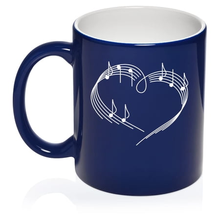 Heart Love Music Notes Ceramic Coffee Mug Tea Cup Gift for Her Sister Wife Best Friend Birthday Cute Graduation Music Lover Artist Musician Music Teacher World Music Day (11oz Blue)