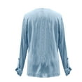 thumbnail image 4 of Plus Size Tops Trendy Western Tops for Ladies V-Neck Pullover Loose Tunic Long Sleeve T Shirts Solid Color Sweatshirts Womens Spring Fashion Light Blue XL, 4 of 5