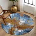 thumbnail image 2 of Large Round Rug 8Ft Washable Non-Slip, Blue Brown Abstract Circle Area Rugs for Living Room Bedroom, Gradient Vintage Oil Painting Modern Art Indoor Floor Mats Carpet Runner for Home Decor, 2 of 8