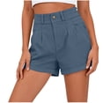 thumbnail image 5 of Horkkom Linen Shorts for Women Button Zipper Elastic Waist Shorts Summer Vacation Casual Shorts with Pockets XL, 5 of 8