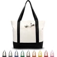 thumbnail image 1 of Stylish Canvas Tote Bag with an External Pocket, Top Zipper Closure, Daily Essentials (Black/Natural), 1 of 7