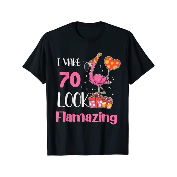 I Make 70 Look Flamazing Flamingo Birthday T-Shirt – 100%, Black, Fun Design with Pink Flamingo & Party Theme, Perfect Gift for Men, Dad, Husband, Grandpa, Sizes S-XXXL, Flamingo Decor