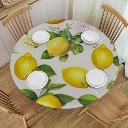 

HAOXIT Round Waterproof Table Cover Tablecloth Fitted Elastic Edged Table Cover Fits Round Tables Summer Daisy on Vintage Wooden Plank 54-58