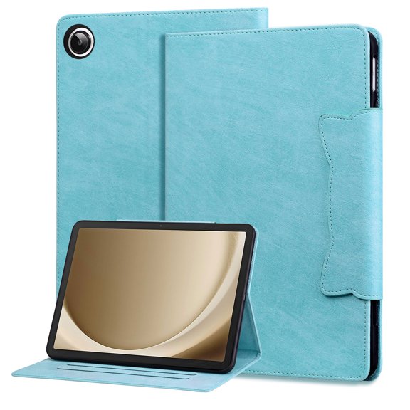 for Samsung Galaxy Tab A9 8.7" 2023 SM-X110 / SM-X115 Case, Vintage Soft PU Leather Case with 2 Anti-Slip Strips Adjustable Angle Kickstand & 4 Card Slots (Include 1 Photo Slot) for Tab A9, Skyblue