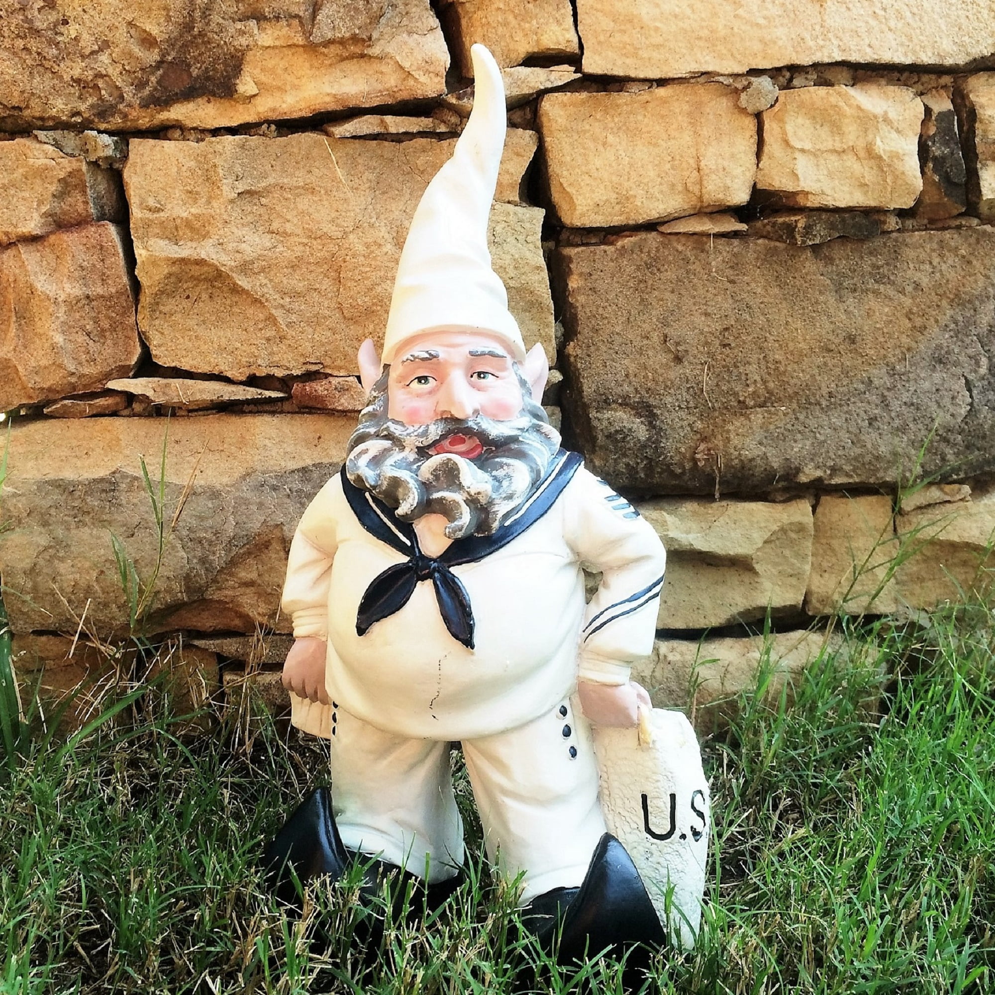 Homestyles Navy Sailor Gnome American Military Solider in White Uniform Large Outdoor Garden Statue 14"H