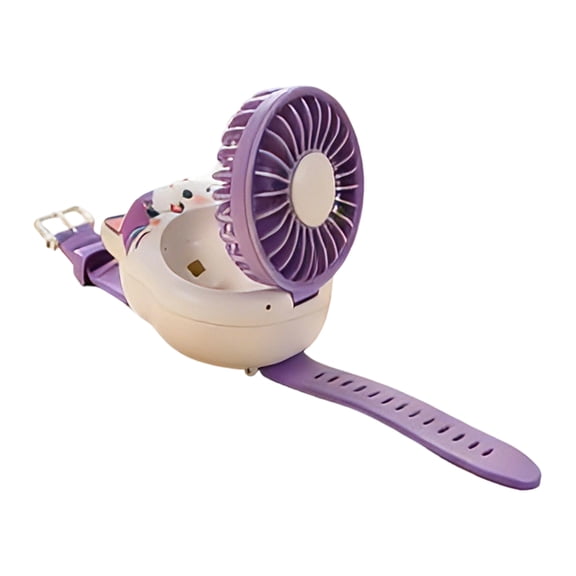 Charging cable | Mini Fan Cute Cat Rechargeable with Wrist Strap | Cartoon Watch Portable Mini Fan for Kids Boys Girls Summer Indoor Outdoor Travel Camping Picnic Vacation Party Purple