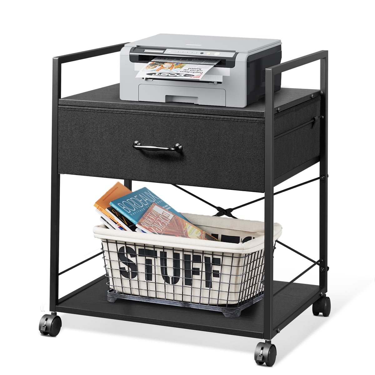 ARCTICSCORPION Mobile Printer Stand with Storage Drawer, Vintage Fabric