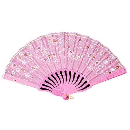 

SunHLX Handheld Fan Hook Design Smooth Opening/Closing Art Craft Stage Performance Printed Floral Folding Hand Fan Party Supplies
