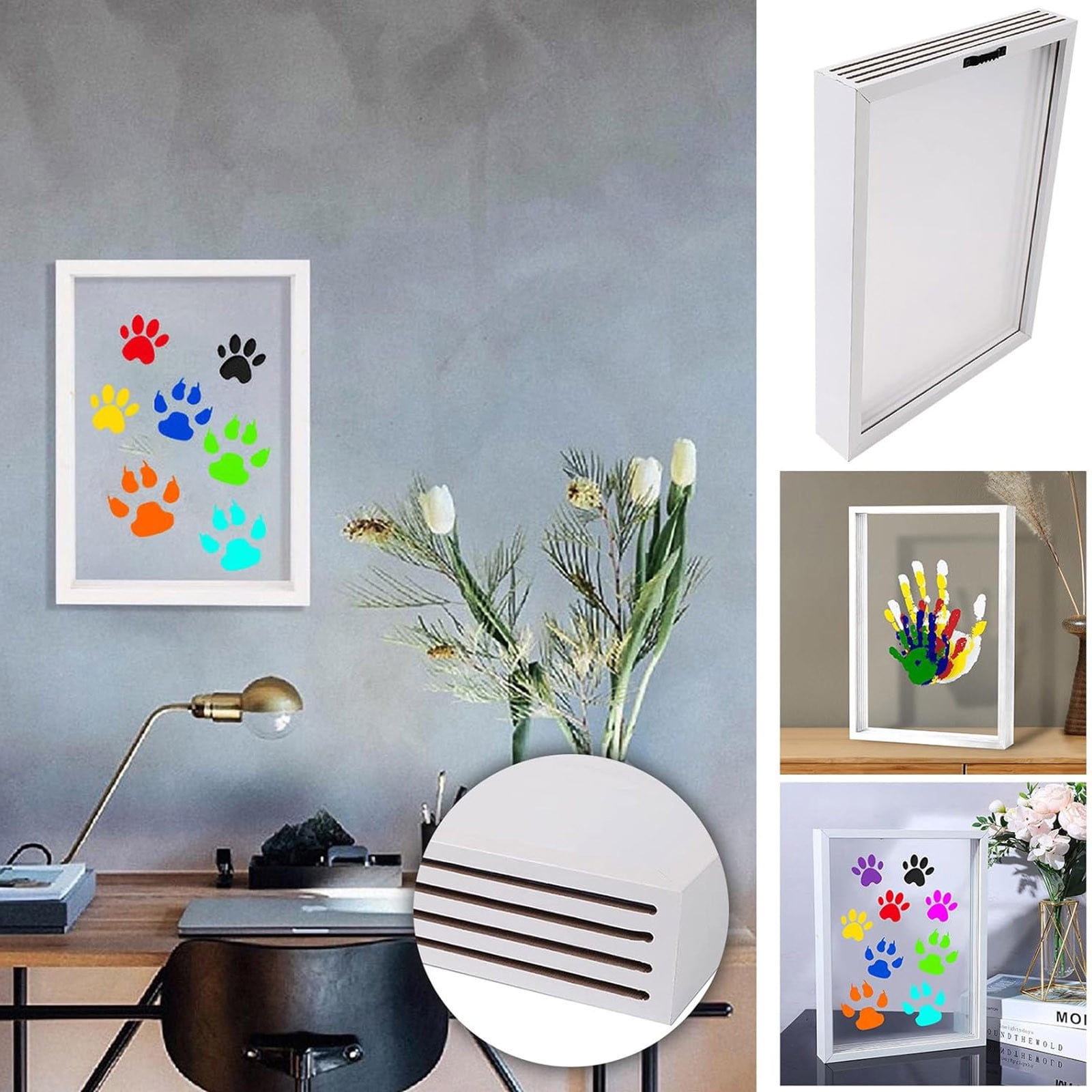 Kit Empreintes De Mains Familiales Personnalisables - 6 Pâtes Colorées + 4 Plaques Acrylique + Support Bois