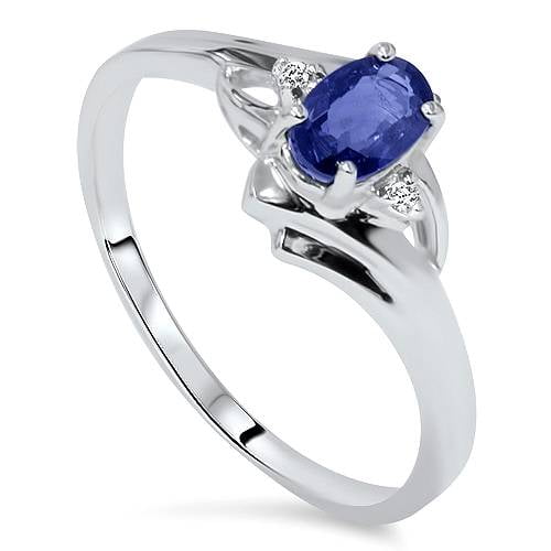 Pompeii 1/2ct Oval Blue Sapphire Diamond Ring 14K White Gold (G/H,I2-I3)