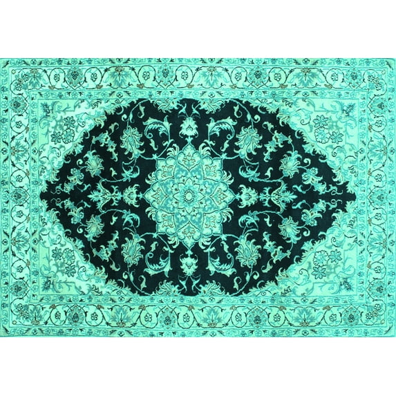 Ahgly Company Indoor Rectangle Medallion Turquoise Blue Traditional Area Rugs, 8' x 12'