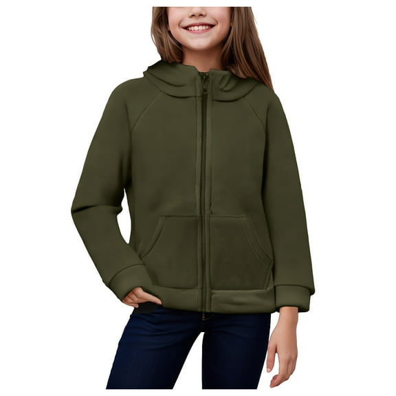 Gubotare Girls Fleece Jackets Hoodless Girls Zip Up Hoodie Sweatshirt with Hood Fleece Lined Hooded Jacket Girls Size 9-10 (AG,9-10 Years)