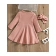 thumbnail image 3 of Kiapeise Toddler Girls Knitted Dress Ribbed Solid Color Long Sleeve Dress with Headband, 3 of 9