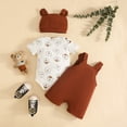 thumbnail image 5 of FINALGANG Girls Boys Three Piece Jumpsuit Outfit Baby Infant Cartoon Prints Short Sleeve Crewneck Romper Suspenders Shorts Matching Hat For Daily Outdoor Wear Stylish Set, 5 of 9