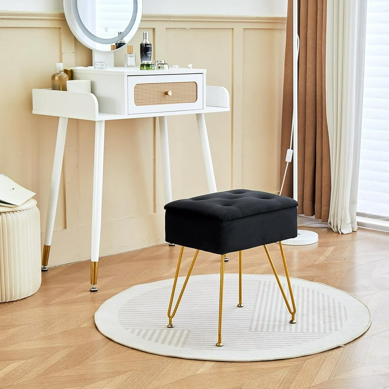 Amazon White Stool Gold Legs European Modern Velvet Cushioned