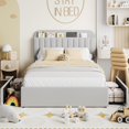 thumbnail image 4 of QinaQin Kids Bed Frame with Bookcase Headboard, Boucle Upholstered Platform Bed with 2 Storage Drawers, No Box Spring Needed, 4 of 9