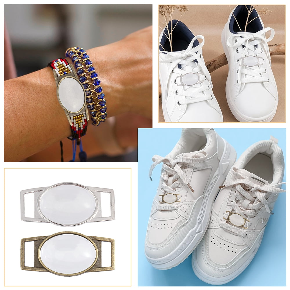 32 Pcs Shoelace Buckle Charm Oval Shoe Lace Tags Blank Shoelace Decoration Buckle Charms Shoe Lace Buckle Commemorative Photo Shoe Label Shoe Decoration Accessories with 32 Pcs Glass Patch making