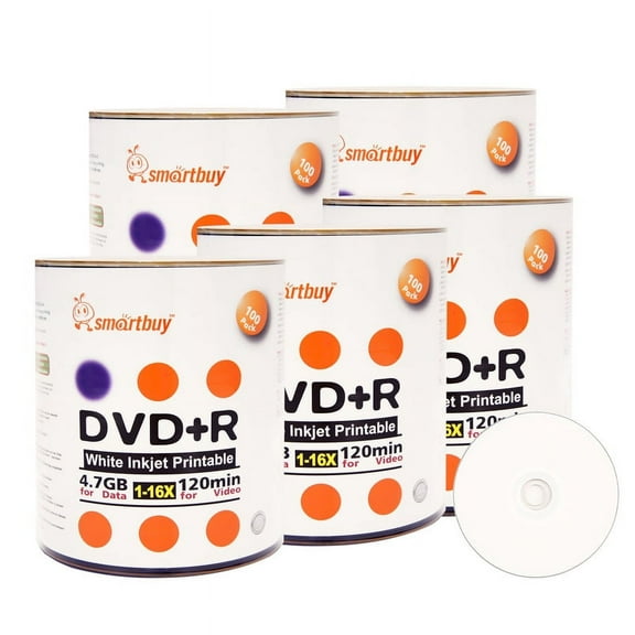 500 Pack Smartbuy 16X DVD R DVDR 4.7GB White Inkjet Hub Printable Data Video Blank Recordable Disc