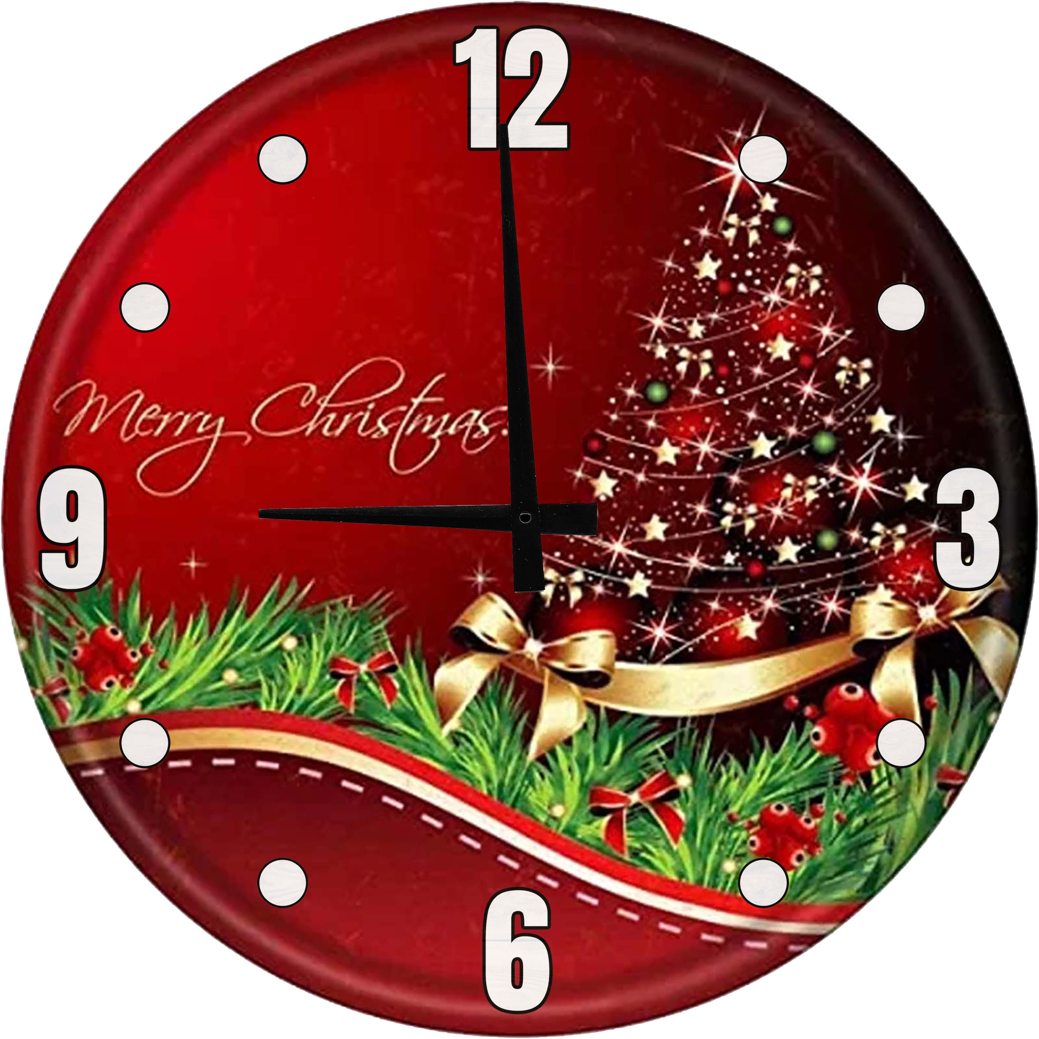 Wood Wall Clock Merry Christmas Tree Christmas Large Wall Clock 18 Inch