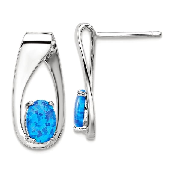 925 Sterling Silver Rhodium Plated With Blue Simulated Opal Post Earrings 18.85x8.6mm Wide Stud Earring for Women