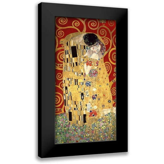 Gustav, Klimt 9x14 Black Modern Framed Museum Art Print Titled - The Kiss (Red variation)