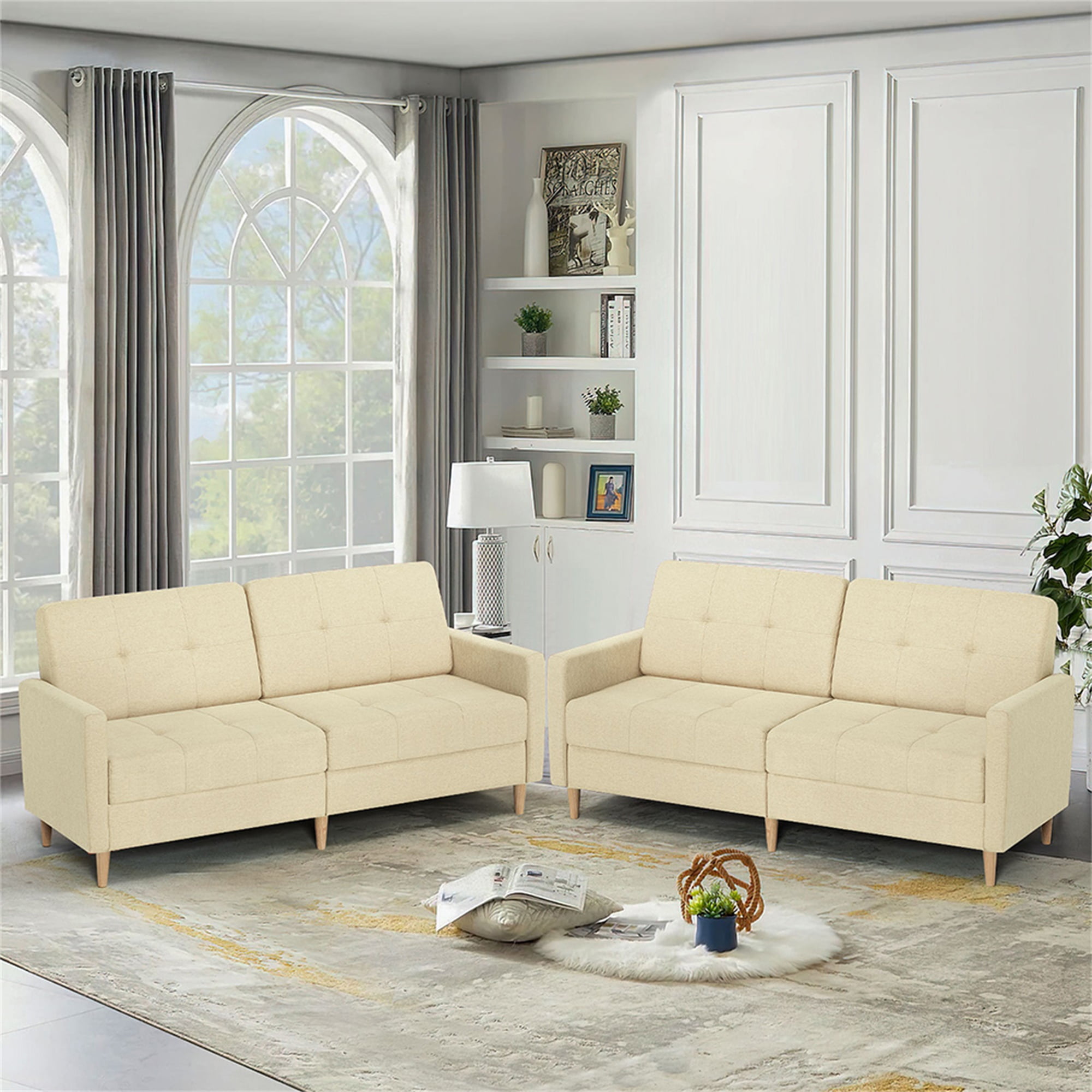 Kadyn Loveseat Sofa Bed, Mordern Convertible Sofa with Adjustable Backrest and Wooden Legs, 2-Seat Couch for Bedroom, Beige Kadyn Loveseat Sofa Bed, Mordern Convertible Sofa with Adjustable Backrest and Wooden Legs, 2-Seat Couch for Bedroom, Beige