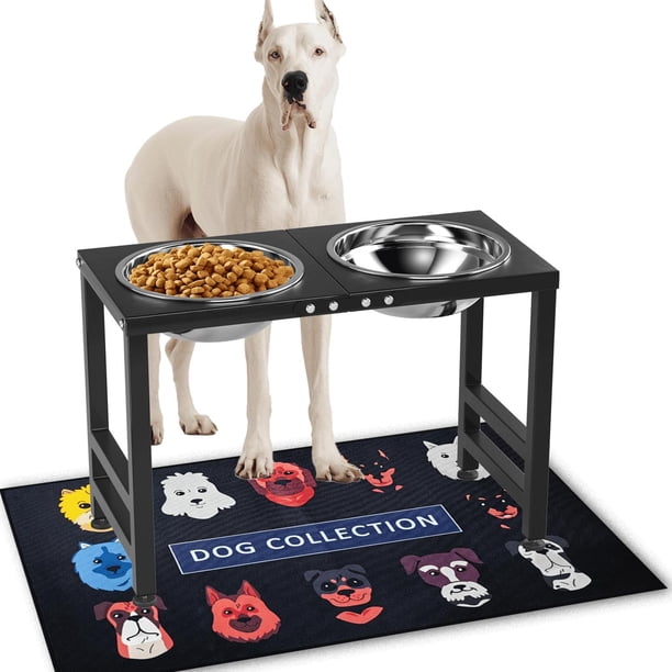 Soporte Elevado de Metal ADENGL Negro con Cuencos Fuertes y Tapete para Perros Grandes