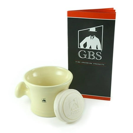 Mug Knob - Ceramic Heavy Duty Shaving Mug with Large Knob Handle- 3 Oz All Natural Ocean Driftwood Soap Included! (Ivory)