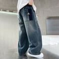 thumbnail image 5 of TOWED22 Boys Baggy Jeans Casual Baggy Straight Leg Denim Sweatpants Elastic Waist Loose Wide Leg Jean Pants with Pocket(Blue,12-14 Y), 5 of 7