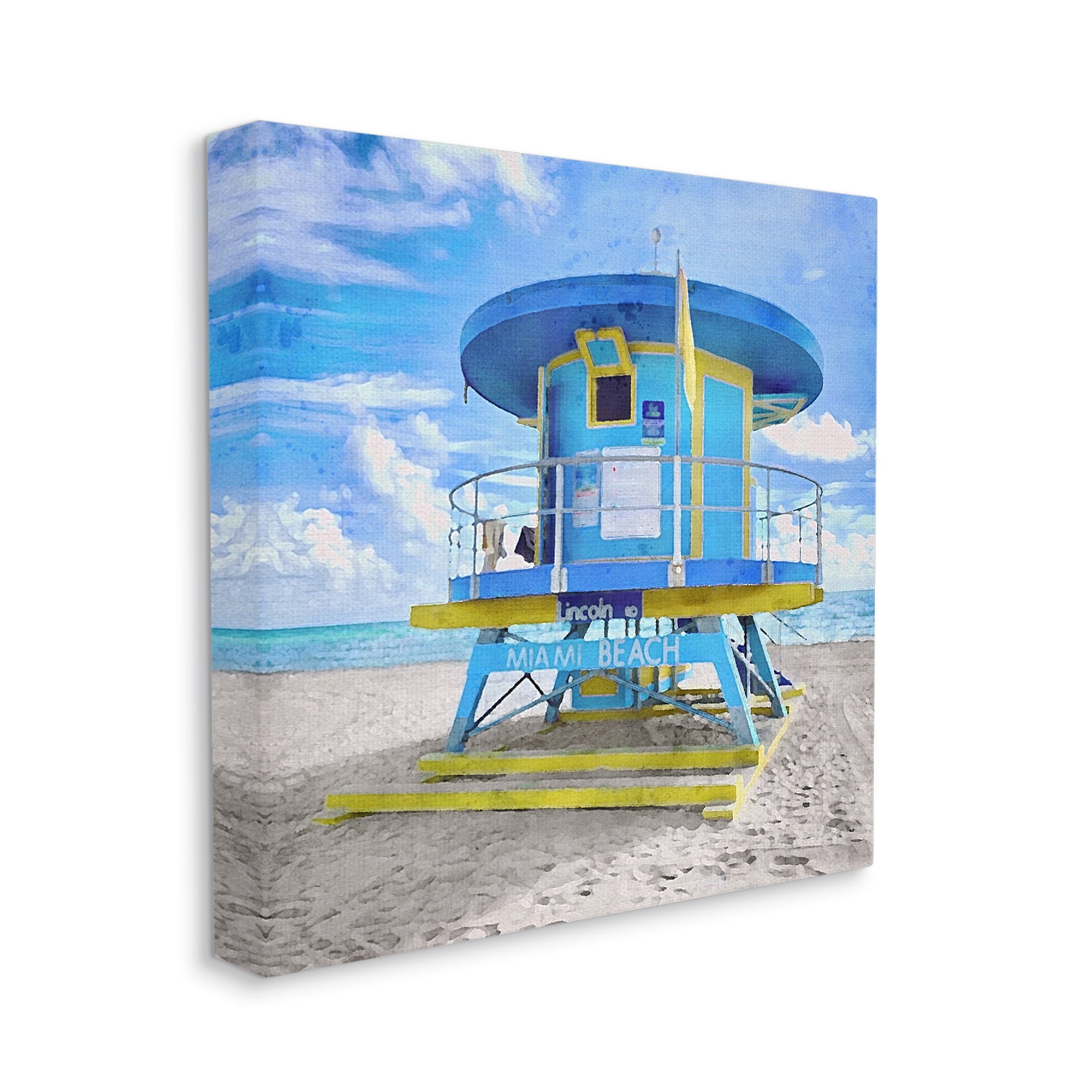 Stupell Industries Miami Beach Summer Hut Nature Painting Gallery Wrapped Canvas Print Wall Art, 36 x 36