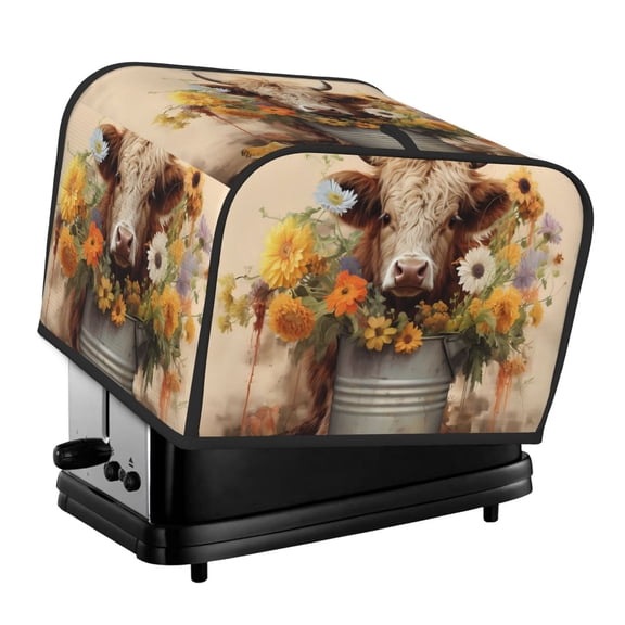 Xecao Bucket Flower Cow Print 4 Slice Toaster Cover with Pockets, Small Appliance Cover, Dust and Fingerprint Protection, Machine Washable