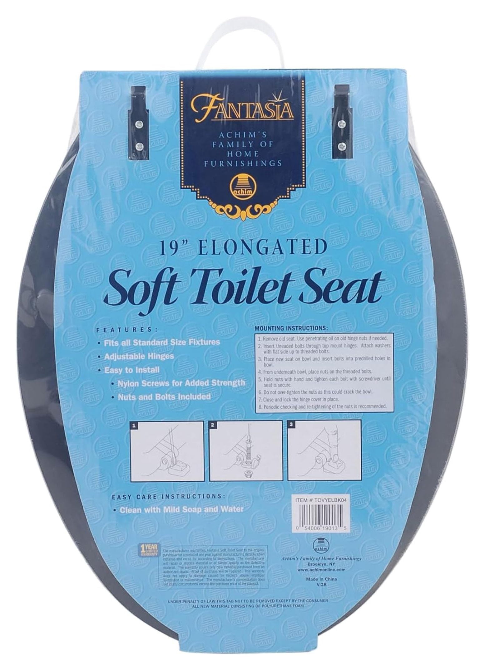 Adjustable Hinges Soft Elongated Toilet Seat, Vinyl Toilet Seats with Non Slip Grip Tight Bumpers, Oval Shape Heavy Duty Plastic Bathroom Toilet Seat Close Lid Set, Black