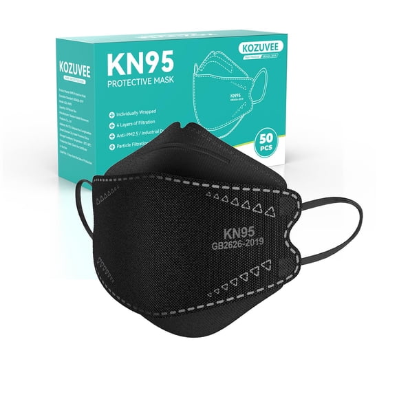 Mascarillas KOZUVEE KN95 negras desechables, paquete de 50