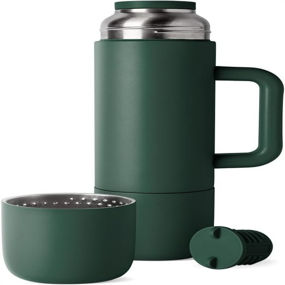 36oz Insulated Hot Beverage Bottle with 2 Mugs | Travel Coffee Thermos for Hot Drinks | Twist and Pour Top | Commute, Travel, and Picnic Friendly | Roam Collection | Forest