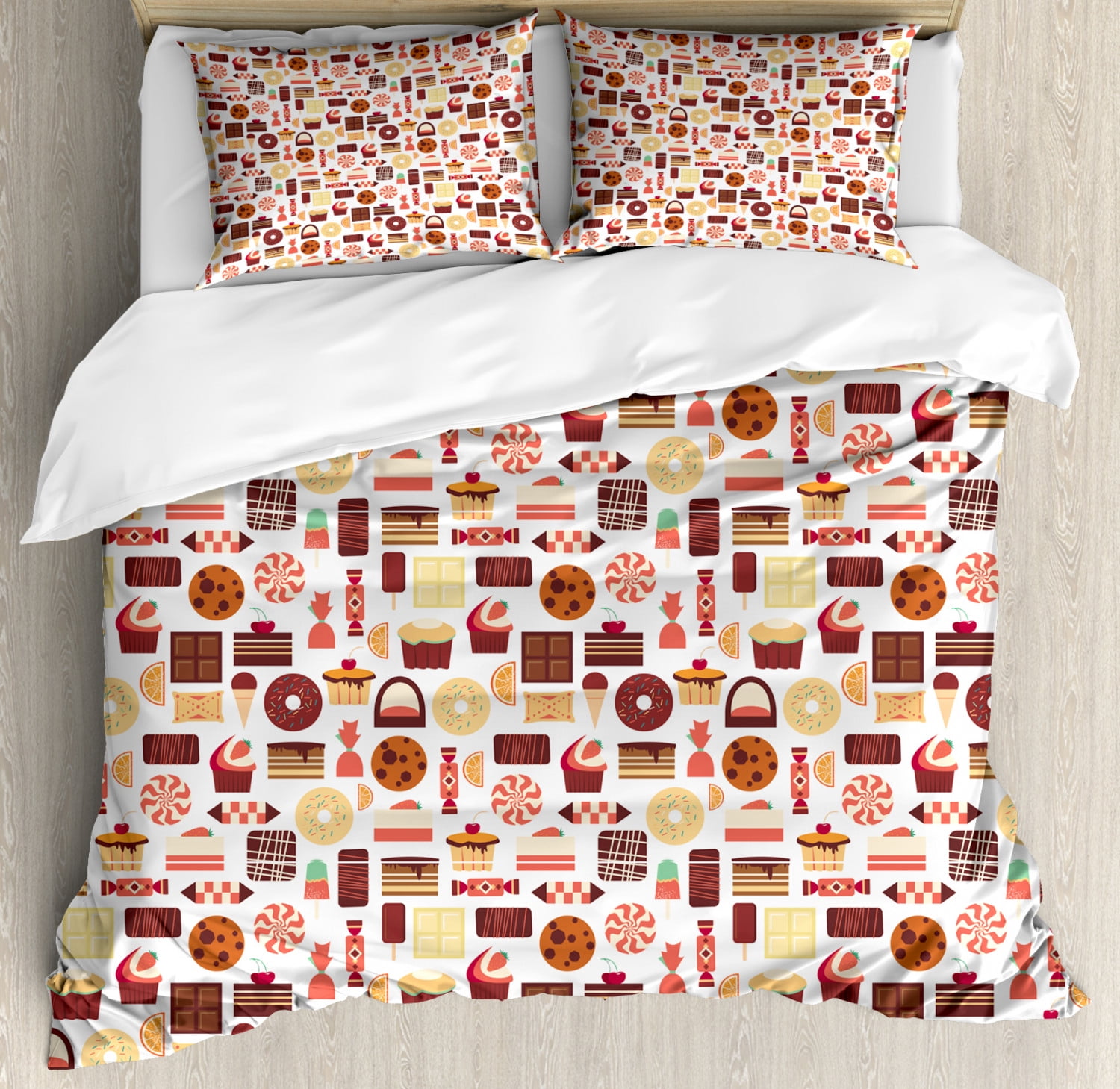 Snack Bar Duvet Cover Set King Size, Colorful Graphical Pattern of