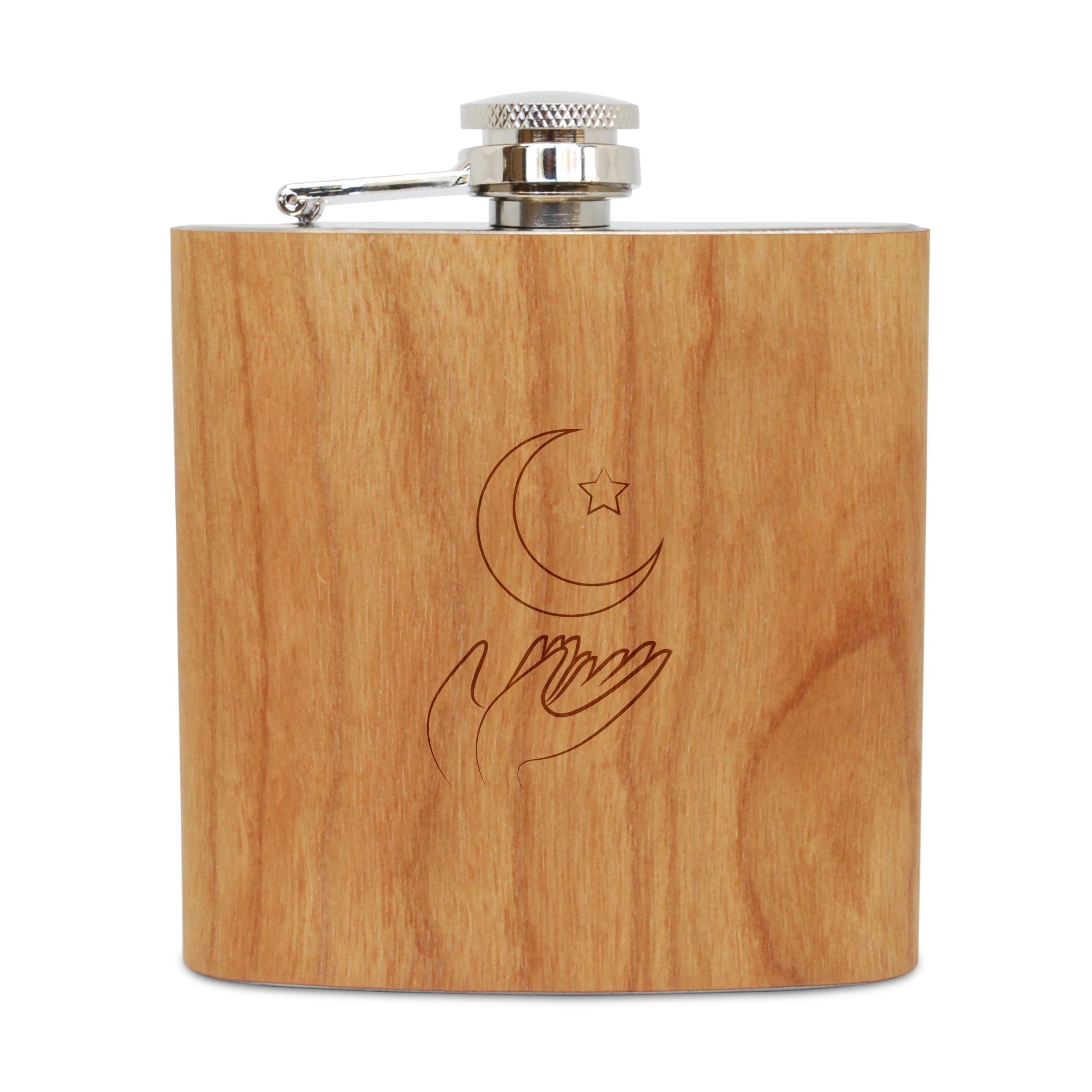 Ramadan 6 Oz Wooden Flask (Cherry), Stainless Steel Body, Handmade In Usa by BigSpool Distributors