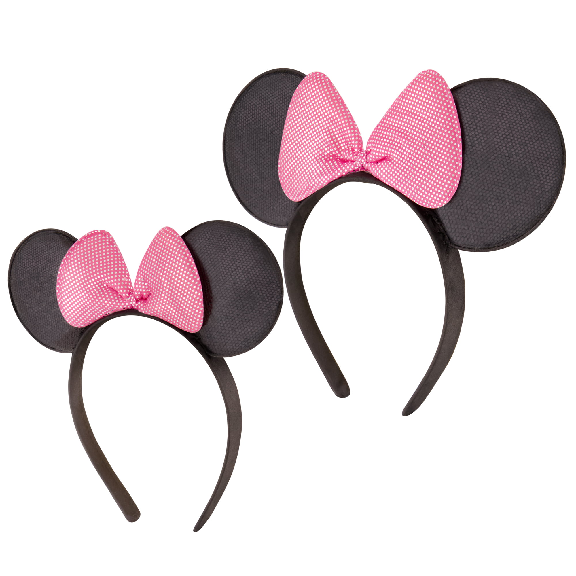 2 pcs Mickey Minnie Mouse Headband Ears Shiny Black Dark Pink Bow Adult Kid CUTE 