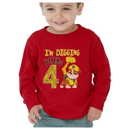 

Paw Patrol Four Birthday Shirt Rubble Digging 4 Year Birthday Shirt Boy