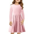 thumbnail image 2 of XMMSWDLA Girls Dress Long Sleeve Dress Girls Long Sleeve Dress for Girls Solid Color A-line Swing Dresses High Waist Fall Winter Dresses for Girls Pink Girls Dress Up Wedding Dress, 2 of 9