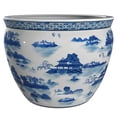 thumbnail image 6 of Red Lantern Large 20" Blue & White Landscape Porcelain Fishbowl Planter, 6 of 6