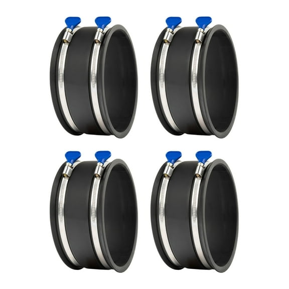 POWERTEC 4PK 6-Inch Dust Control Flex Cuff with Adjustable Key Hose Clamps, Hose Connector Rubber Cuff Coupler for Woodworking Dust Collection Fittings, Dust Collector Accessories (70281-P4)