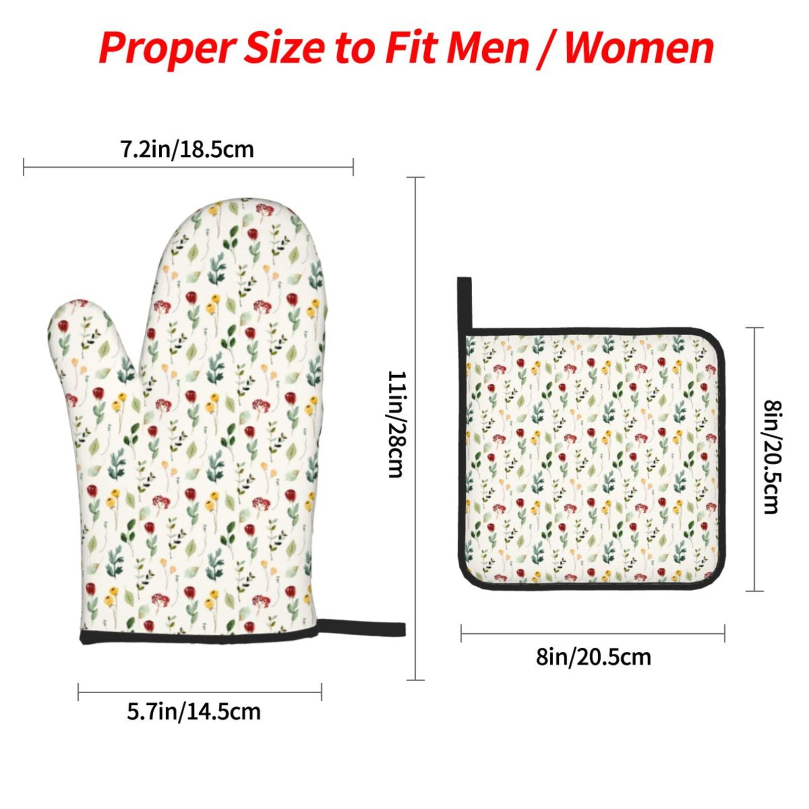 Naloa Mini Wildflower Watercolor Oven Mitts and Pot Holders 4 pcs Set, Cooking Baking Grilling Kitchen Oven Glove for Cooking