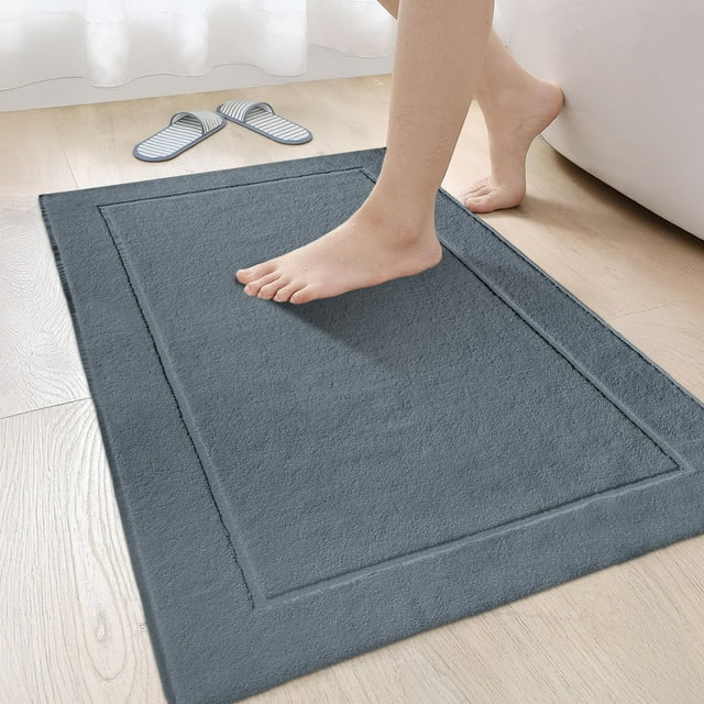 Canadian Linen Yukon Bath Mats, 2 Pack, 20"x34", Soft Absorbent Bath Mats Washable Lightweight Quick Dry Cotton Shower Picture Frame Design, Dark Grey