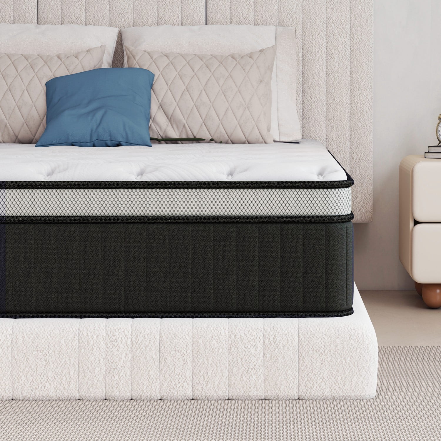 Oasskyo King Size 14" Pillow Top Hybrid Mattress, Pocket Spring & Memory Foam Mattress, Cool Sleep Motion Isolation Mattress for Pressure Relief, Mattress in a Box, CertiPUR-US Certified