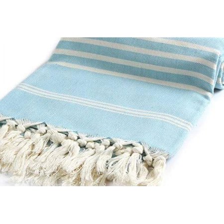 Cacala Hand Loomed Turkish Towel Pestemal Soft Cotton Turquoise, 37" x 70"