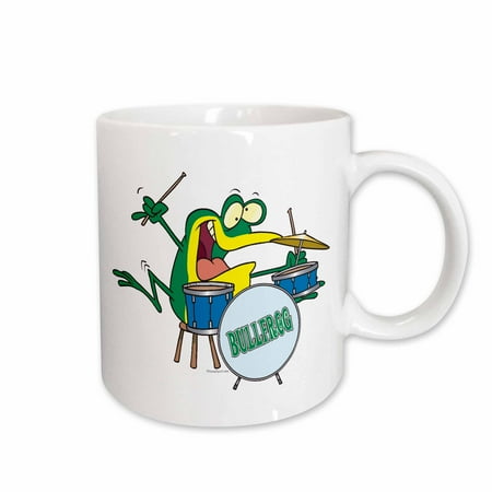 

3dRose Funny Silly Cartoon Frog Drummer Cartoon Ceramic Mug 15-ounce