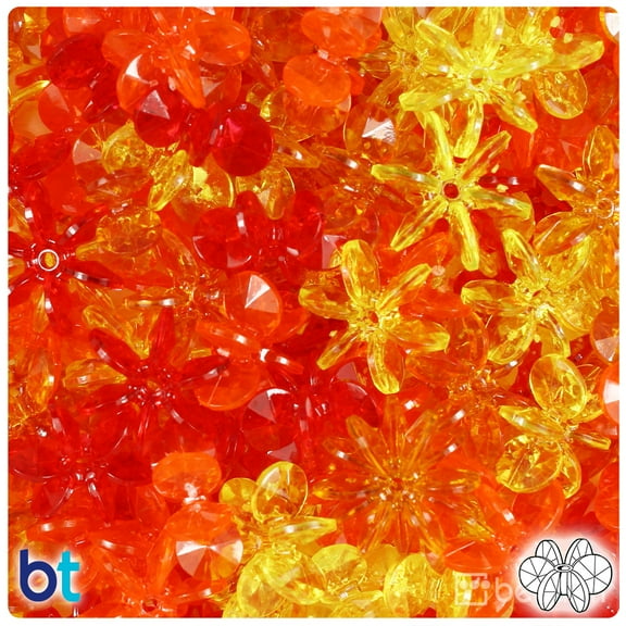 BeadTin Orange & Gold Transparent 18mm SunBurst Craft Beads (135pcs)